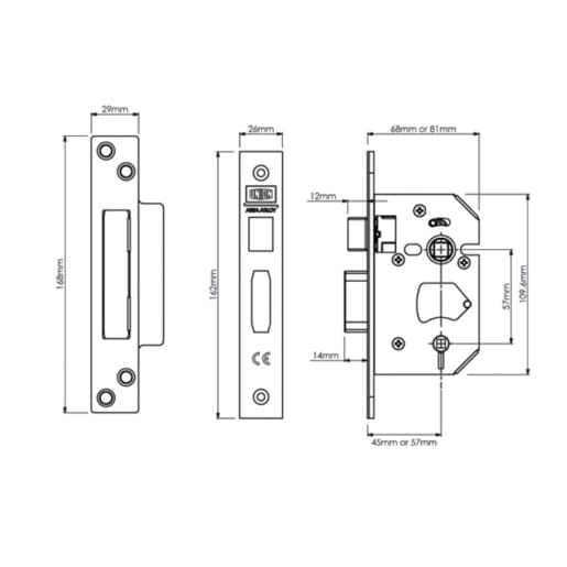 Union StrongBOLT 5 Lever Mortice Bathroom Lock 68mm Polished Brass